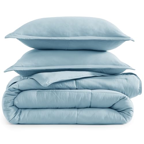 Comforter Set Queen Size - Goose Down Alternative – Washed Ultra-Soft - Premium All Season Warmth Bedding Set (Queen, French Blue)