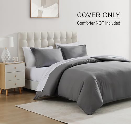 White Queen Duvet Cover Set - 1 Duvet Cover with 2 Pillow Shams - 3 Pieces Comforter Cover with Zipper Closure - Ultra Soft Brushed Microfiber, 90 X 90 Inches (Queen, White)