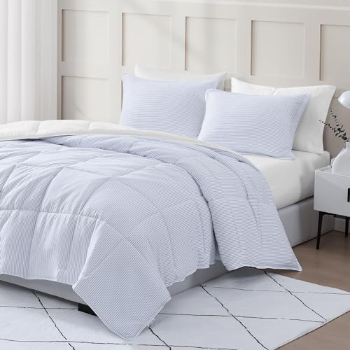 Comforter Set Queen Size - Goose Down Alternative – Washed Ultra-Soft - Premium All Season Warmth Bedding Set (Queen, French Blue)