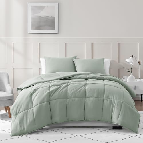 Comforter Set Queen Size - Goose Down Alternative – Washed Ultra-Soft - Premium All Season Warmth Bedding Set (Queen, French Blue)