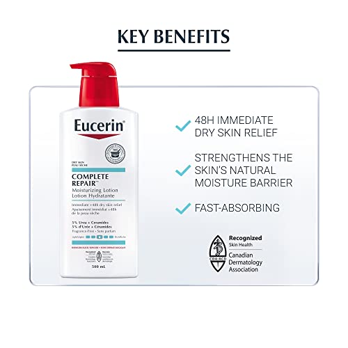 EUCERIN Complete Repair Moisturizing Lotion for Dry to Very Dry Skin, 5% Urea Lotion, Ceramide Lotion, Non Comedogenic and Non Greasy Body Lotion Fragrance Free, Dermatological Skin Care, 500mL