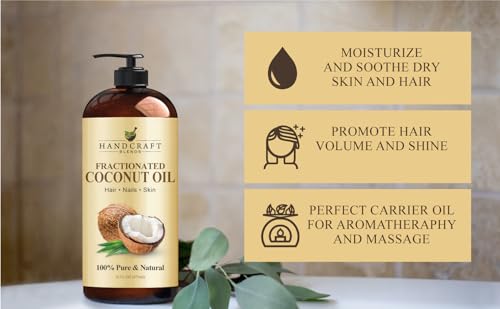 Handcraft Blends Fractionated Coconut Oil - 473 ml - 100% Pure and Natural - Premium Grade Carrier Oil - Hair and Body Oil - Massage Oil - Hexane-Free