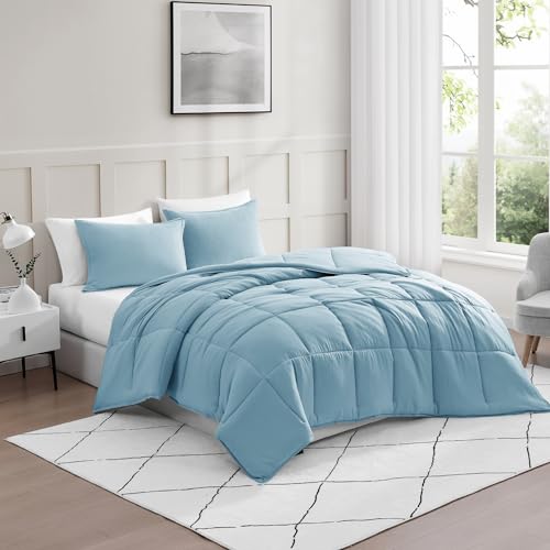 Comforter Set Queen Size - Goose Down Alternative – Washed Ultra-Soft - Premium All Season Warmth Bedding Set (Queen, French Blue)