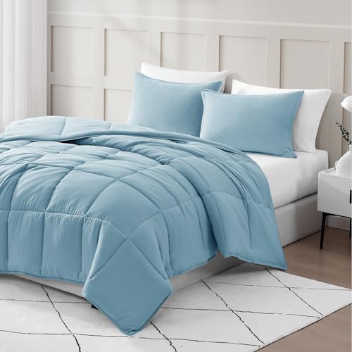 Comforter Set Queen Size - Goose Down Alternative – Washed Ultra-Soft - Premium All Season Warmth Bedding Set (Queen, French Blue)