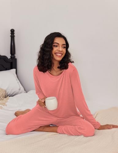 Ekouaer 2 Pack Women's Pajama Set Soft Long Sleeve Sleepwear Loungewear Pjs Sets with Pockets