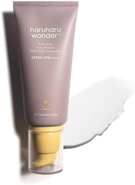 Haruharu Wonder Black Rice Pure Mineral Relief Daily Sunscreen, SPF50+/PA++++, Broad Spectrum UVA/UVB, Octinoxate & Oxybenzone Free, Hyaluronic Acid, Niacinamide (50ml / 1.69fl.oz)