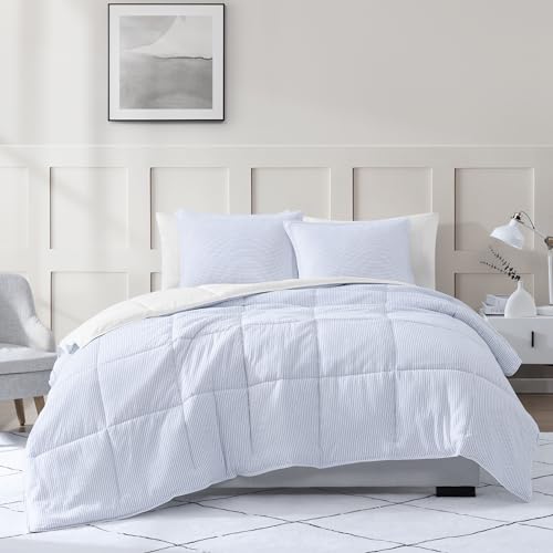 Comforter Set Queen Size - Goose Down Alternative – Washed Ultra-Soft - Premium All Season Warmth Bedding Set (Queen, French Blue)