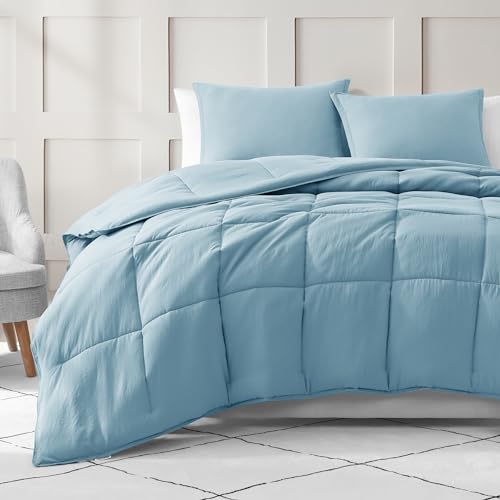 Comforter Set Queen Size - Goose Down Alternative – Washed Ultra-Soft - Premium All Season Warmth Bedding Set (Queen, French Blue)