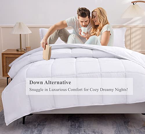 King Size Comforter Set 3 PCs Soft Quilted Down Alternative Comforter with Pillow Shams - Bedding Set, Machine Washable (King, Drak Blue)