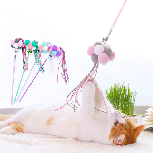 Huayuan Three-color Hair Ball Funny Cat Stick Cat Toy Fold Ears