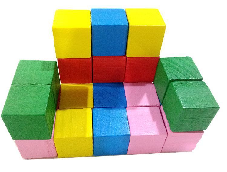 Cube Building Block Mathematics Teaching Aid Set Wood Square Puzzle Small