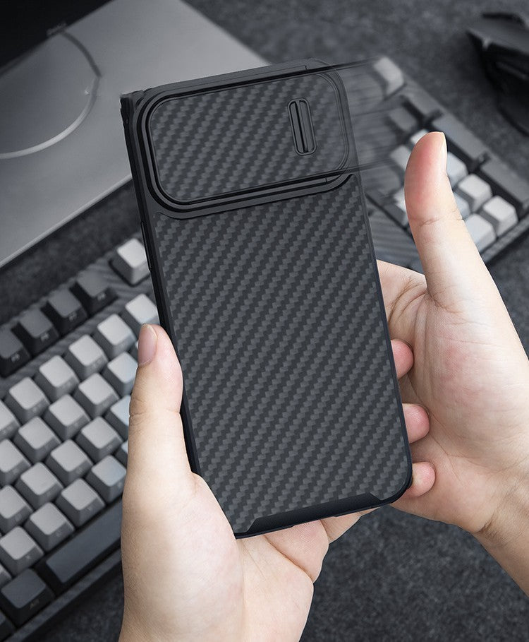 Lens Push Cover Carbon Fiber Magnetic Suction Phone Case