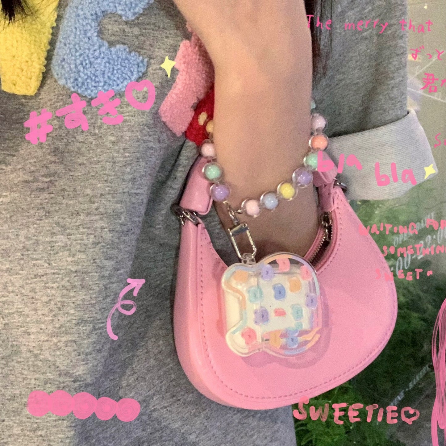 Cute Ins Rainbow Bean Chain Earphone Case