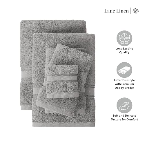 LANE LINEN Luxury Bath Towels Set - 6 Piece 100% CottonBathroom Zero Twist Shower Extra Absorbent Towel Super Soft 2 Hand Wash Cloths White