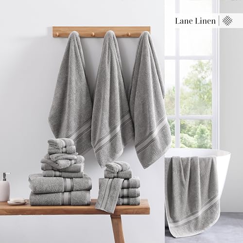 LANE LINEN Luxury Bath Towels Set - 6 Piece 100% CottonBathroom Zero Twist Shower Extra Absorbent Towel Super Soft 2 Hand Wash Cloths White