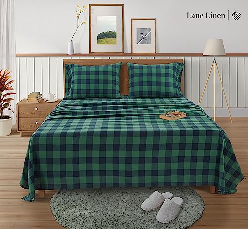 100% Cotton Flannel Sheets Set - Queen Size Flannel Sheets, 4-Piece Luxury Bedding Sets, Lightweight, Brushed for Extra Softness, Warm and Cozy, 16" Deep Pocket - Red Checks