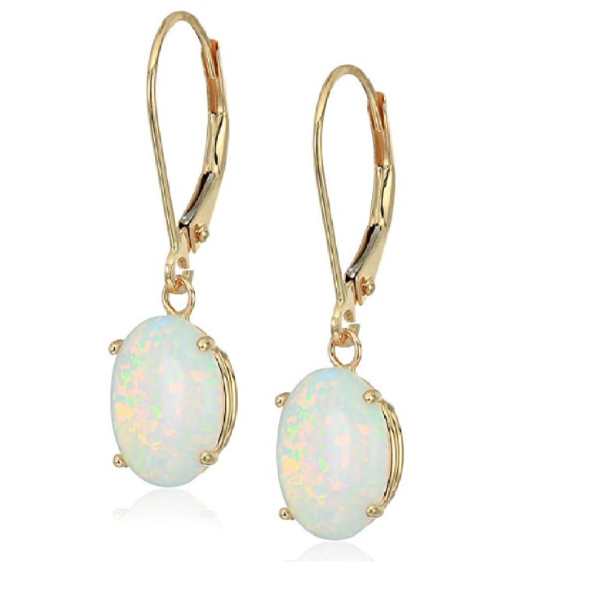 14K Gold Oval Gemstone Dangle Leverback Earrings