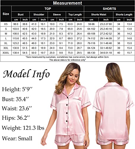 SWOMOG Womens Silk Satin Pajamas Set Short Sleeve Button Down Sleepwear Loungewear 2 Pcs Pj Sets