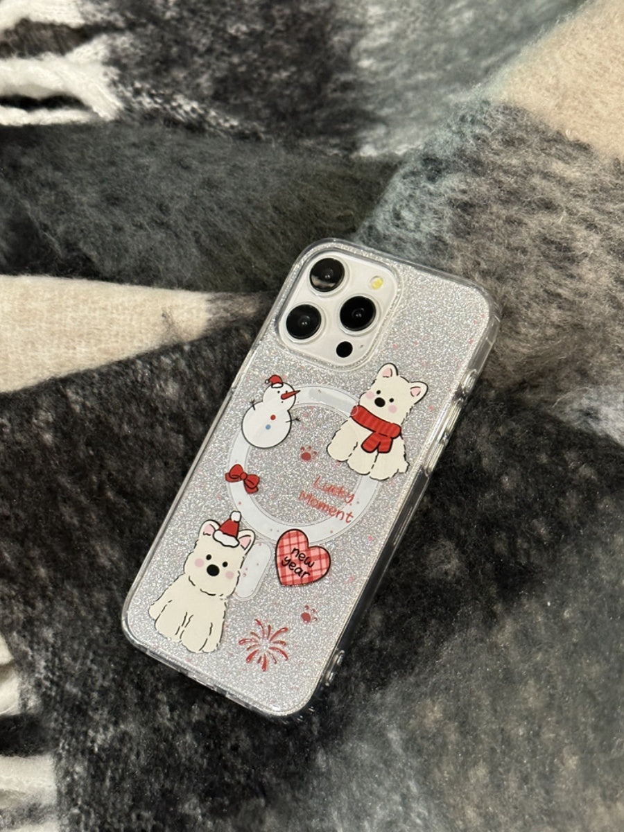 Red Scarf Dog Magnetic Phone Case Cartoon Soft Shell