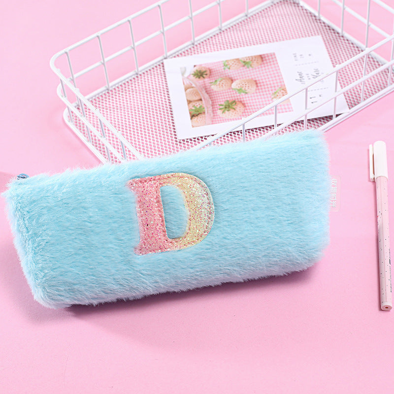 Fashionable Portable Simple Plush Letter Square Pencil Pouch