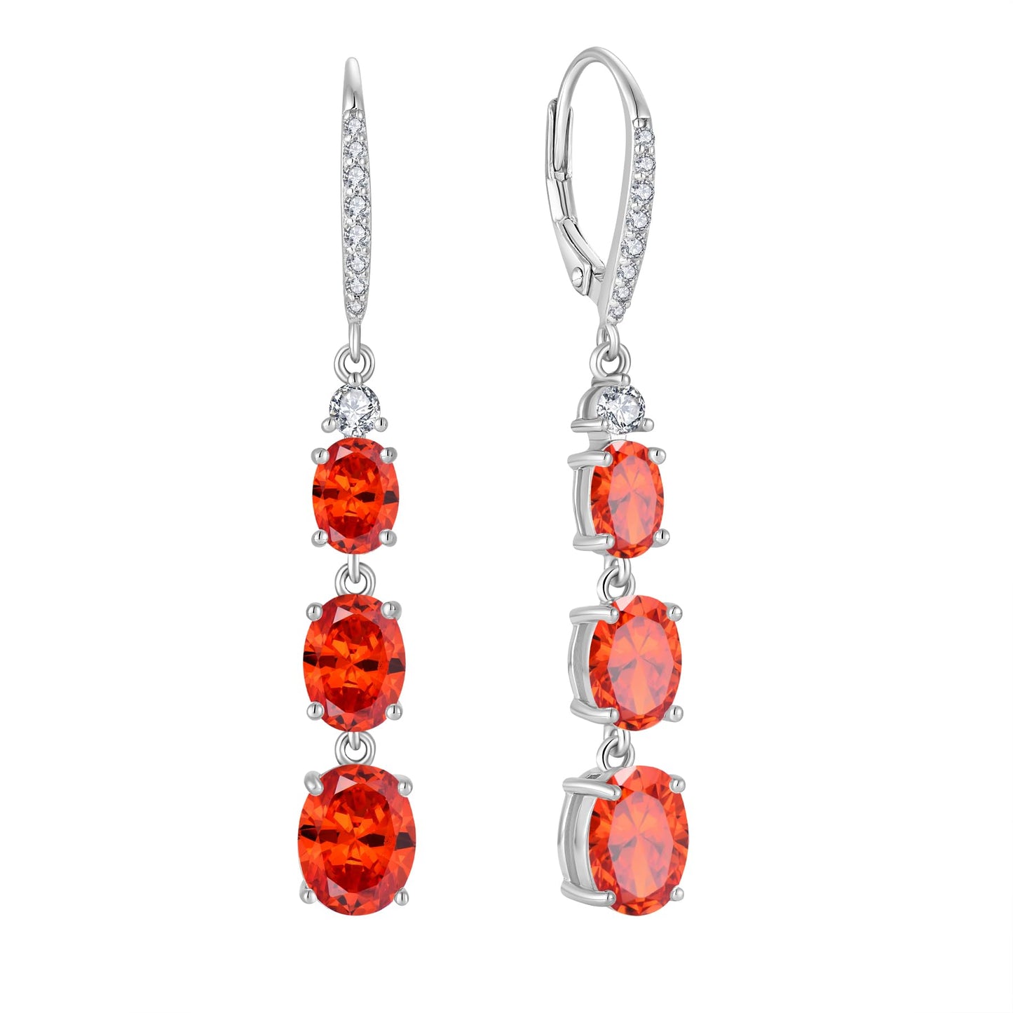 Aprila Women 925 Sterling Silver Birthstone 3-stone Leverback Drop Dangle Earrings with 5A Cubic Zirconia Jewelry for Her