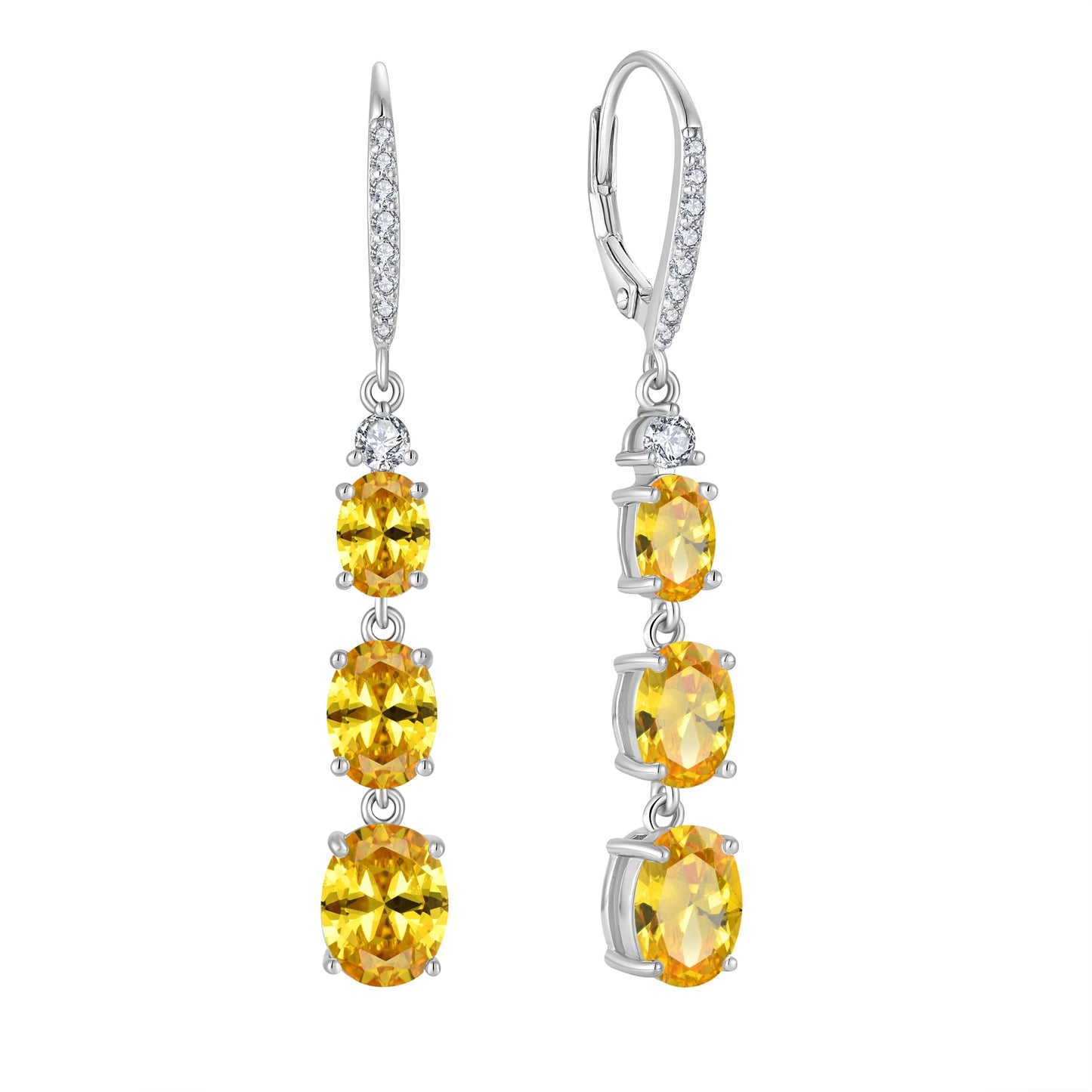 Aprila Women 925 Sterling Silver Birthstone 3-stone Leverback Drop Dangle Earrings with 5A Cubic Zirconia Jewelry for Her