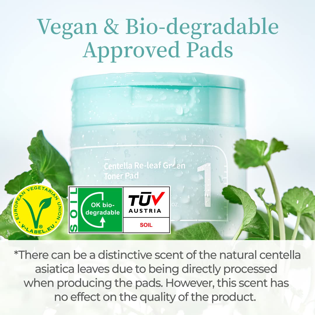 numbuzin No.1 Centella Re-leaf Green Toner Pad | Vegan Pad, Double-sided, Herb extracts, Calming, 190ml / 70 Pads 6.42 fl.oz