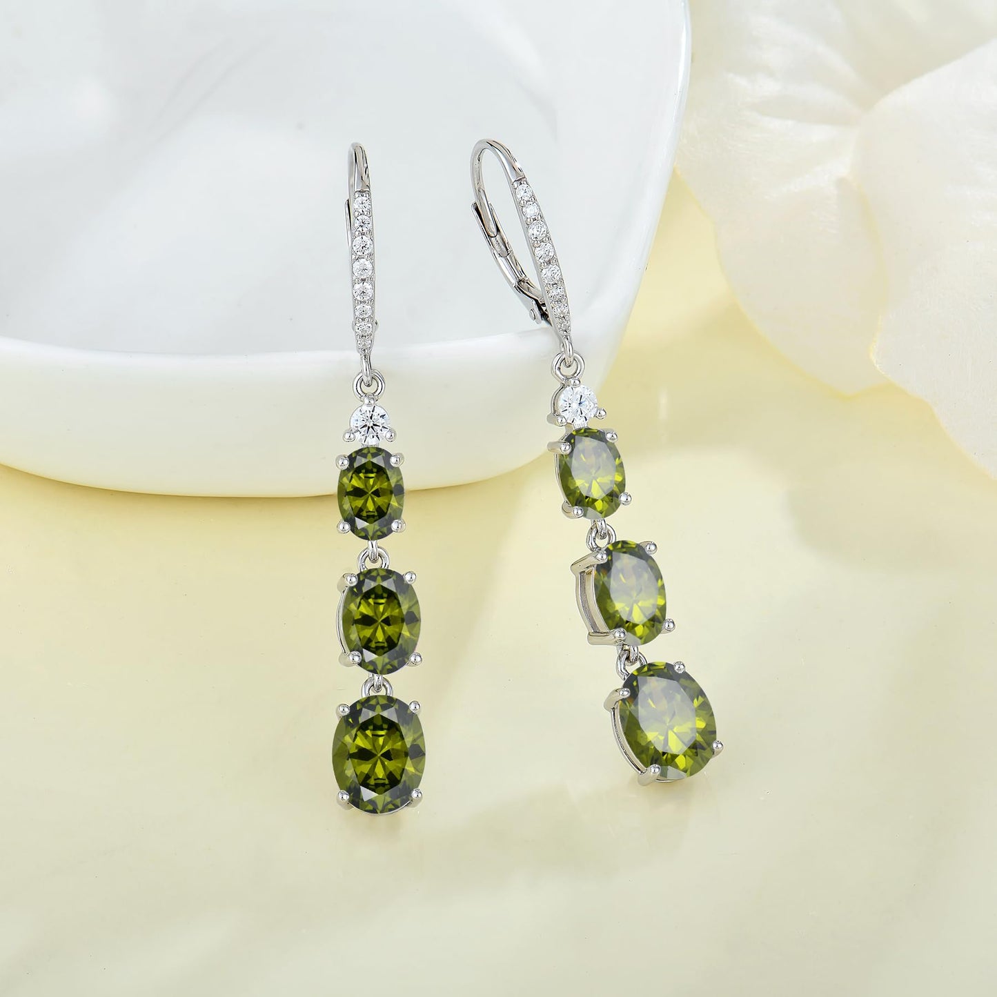 Aprila Women 925 Sterling Silver Birthstone 3-stone Leverback Drop Dangle Earrings with 5A Cubic Zirconia Jewelry for Her