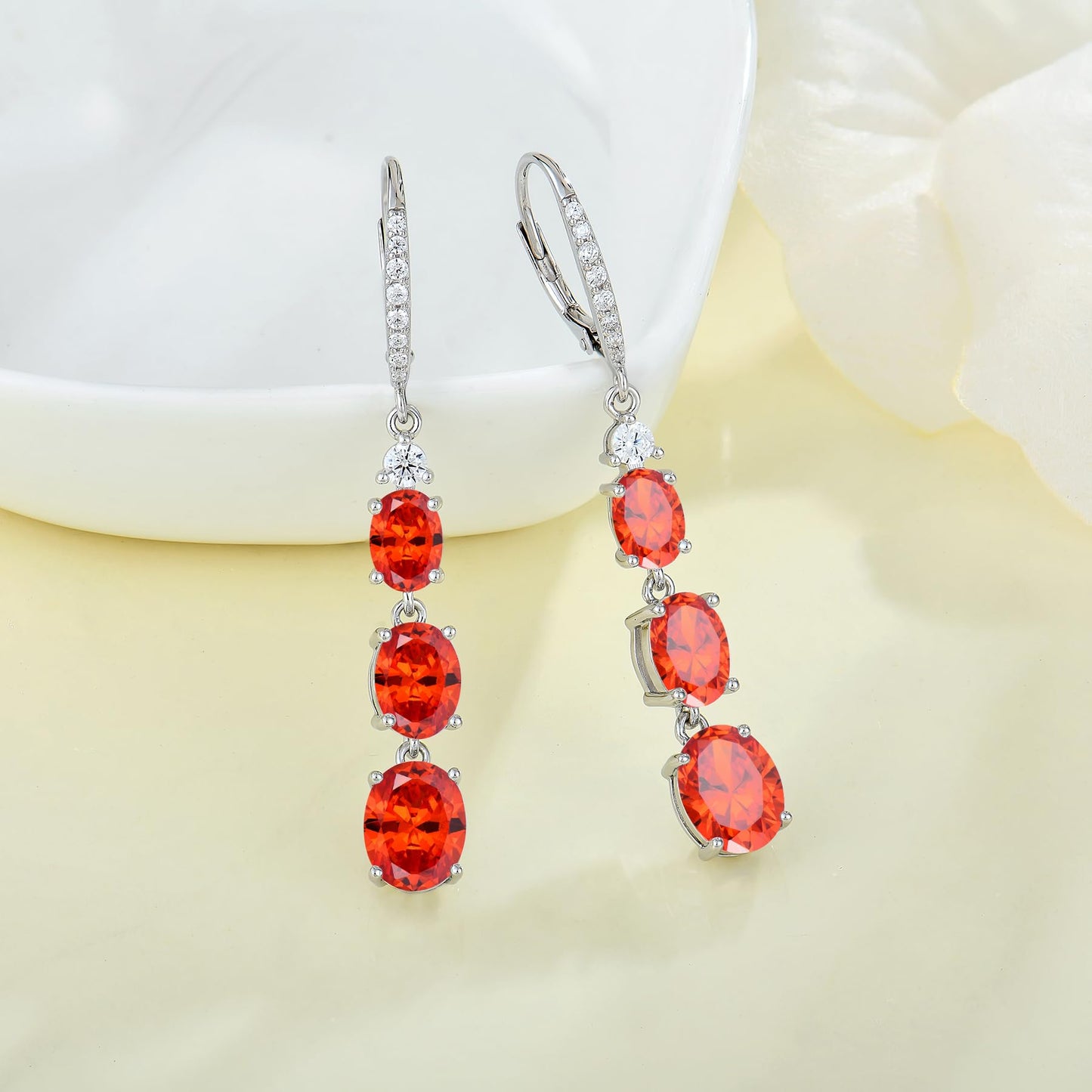 Aprila Women 925 Sterling Silver Birthstone 3-stone Leverback Drop Dangle Earrings with 5A Cubic Zirconia Jewelry for Her