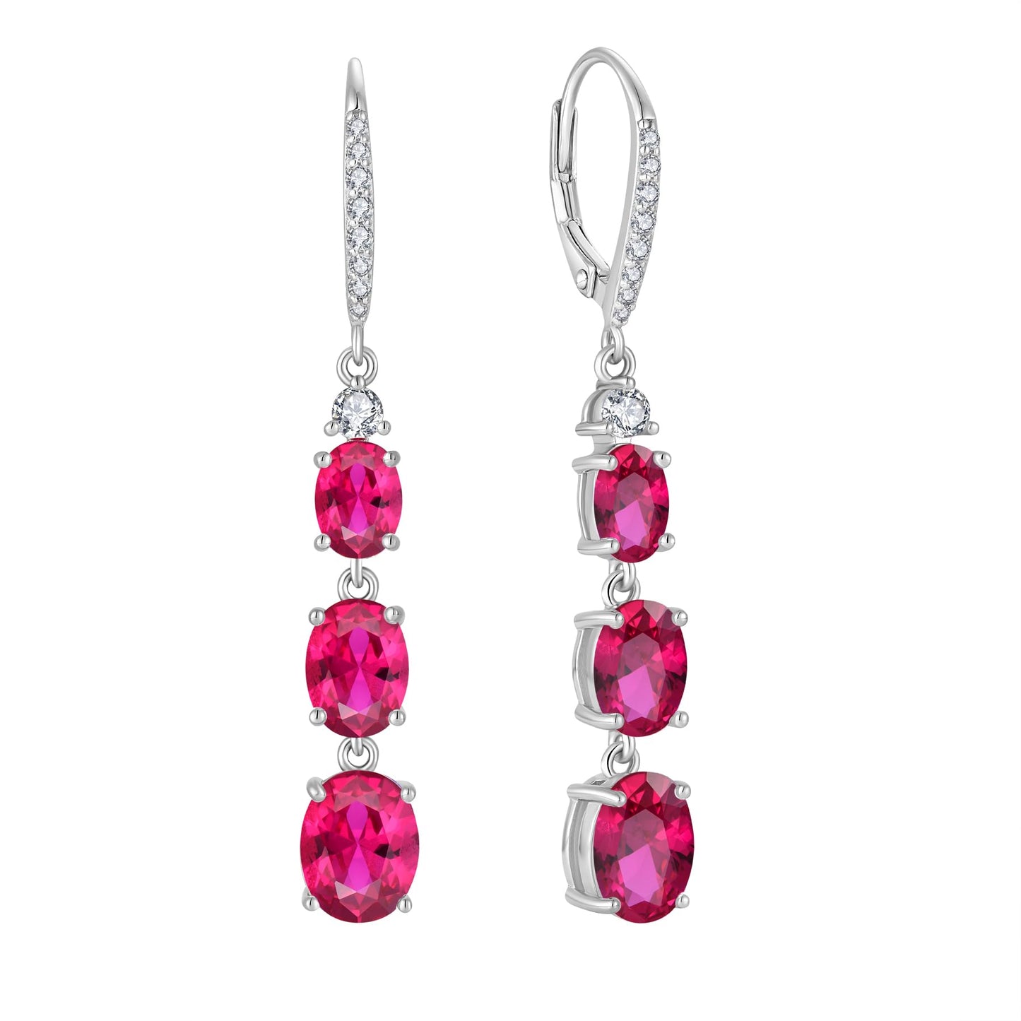 Aprila Women 925 Sterling Silver Birthstone 3-stone Leverback Drop Dangle Earrings with 5A Cubic Zirconia Jewelry for Her