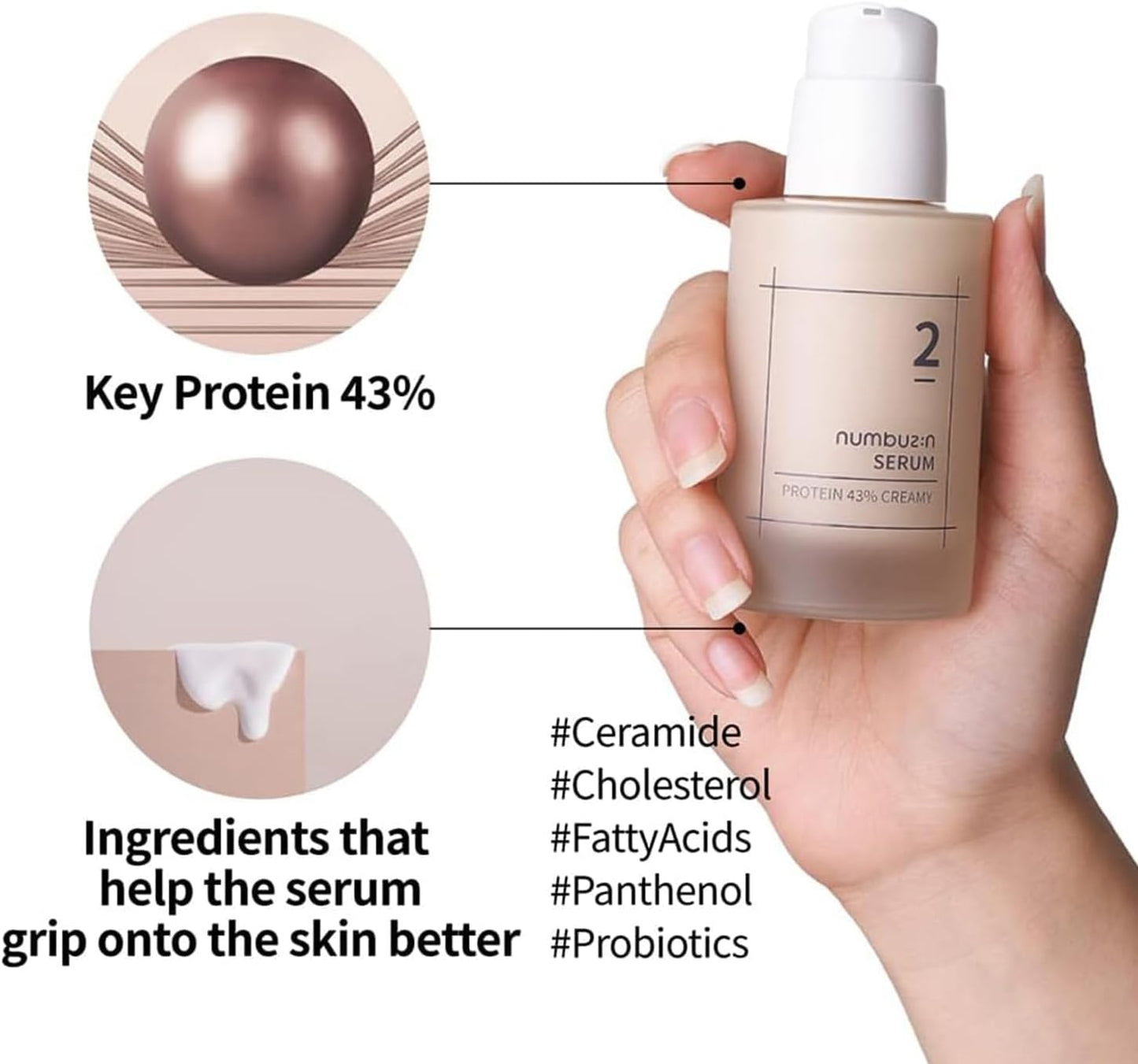 numbuzin No.2 Protein Creamy Serum 1.69fl oz/ 50ml | Ceramide, Cholesterol, Skin Barrier, Protein, Sensitive, Loose Skin