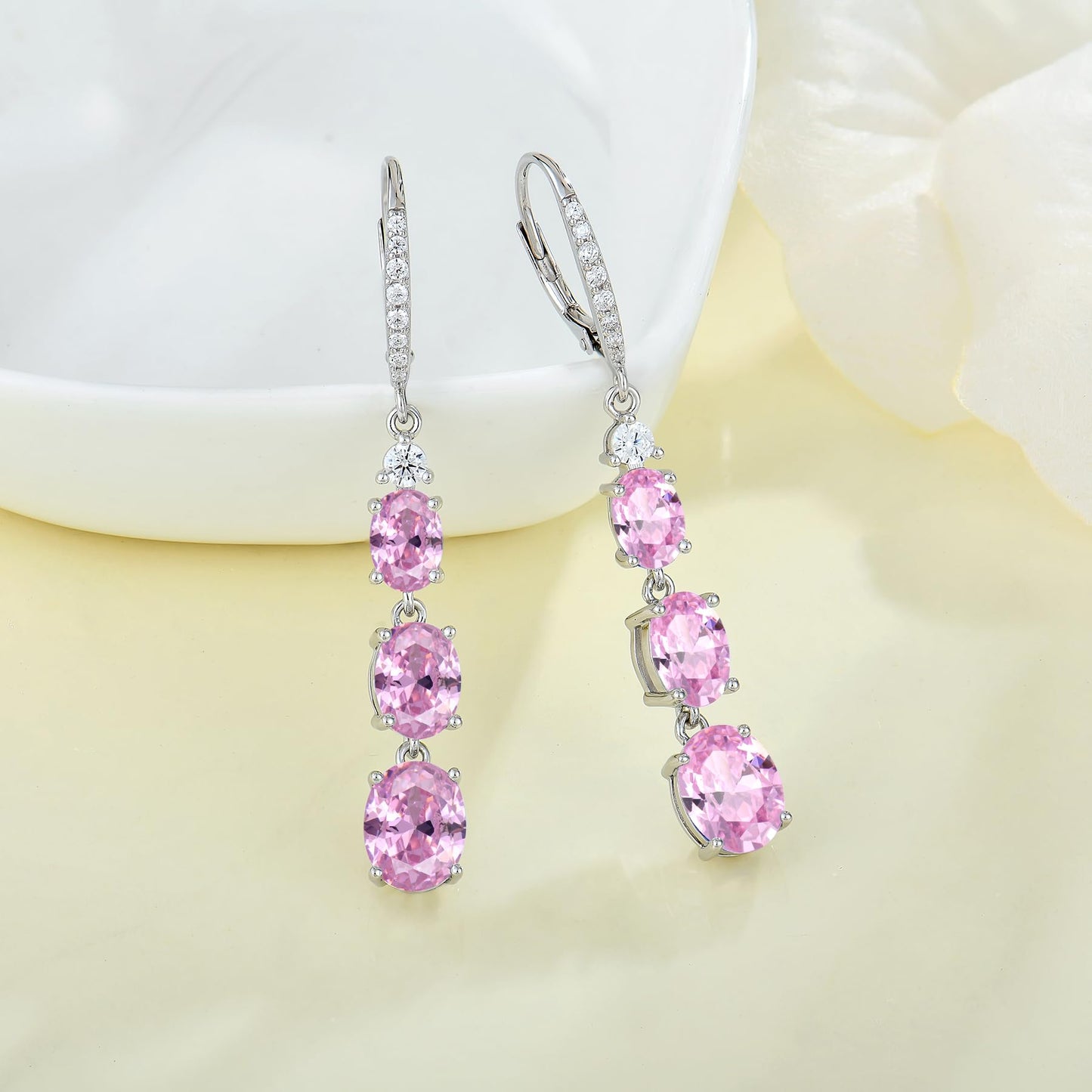 Aprila Women 925 Sterling Silver Birthstone 3-stone Leverback Drop Dangle Earrings with 5A Cubic Zirconia Jewelry for Her