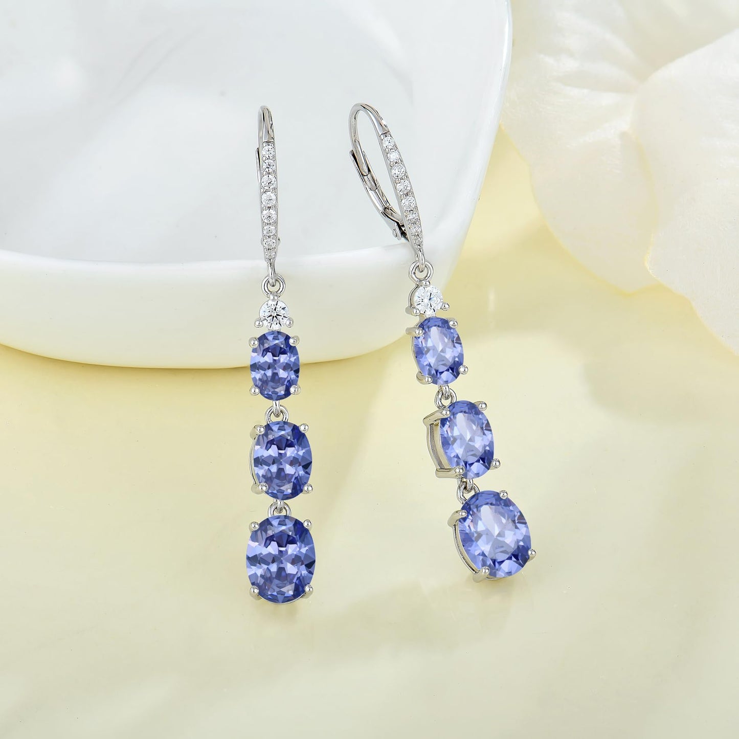 Aprila Women 925 Sterling Silver Birthstone 3-stone Leverback Drop Dangle Earrings with 5A Cubic Zirconia Jewelry for Her
