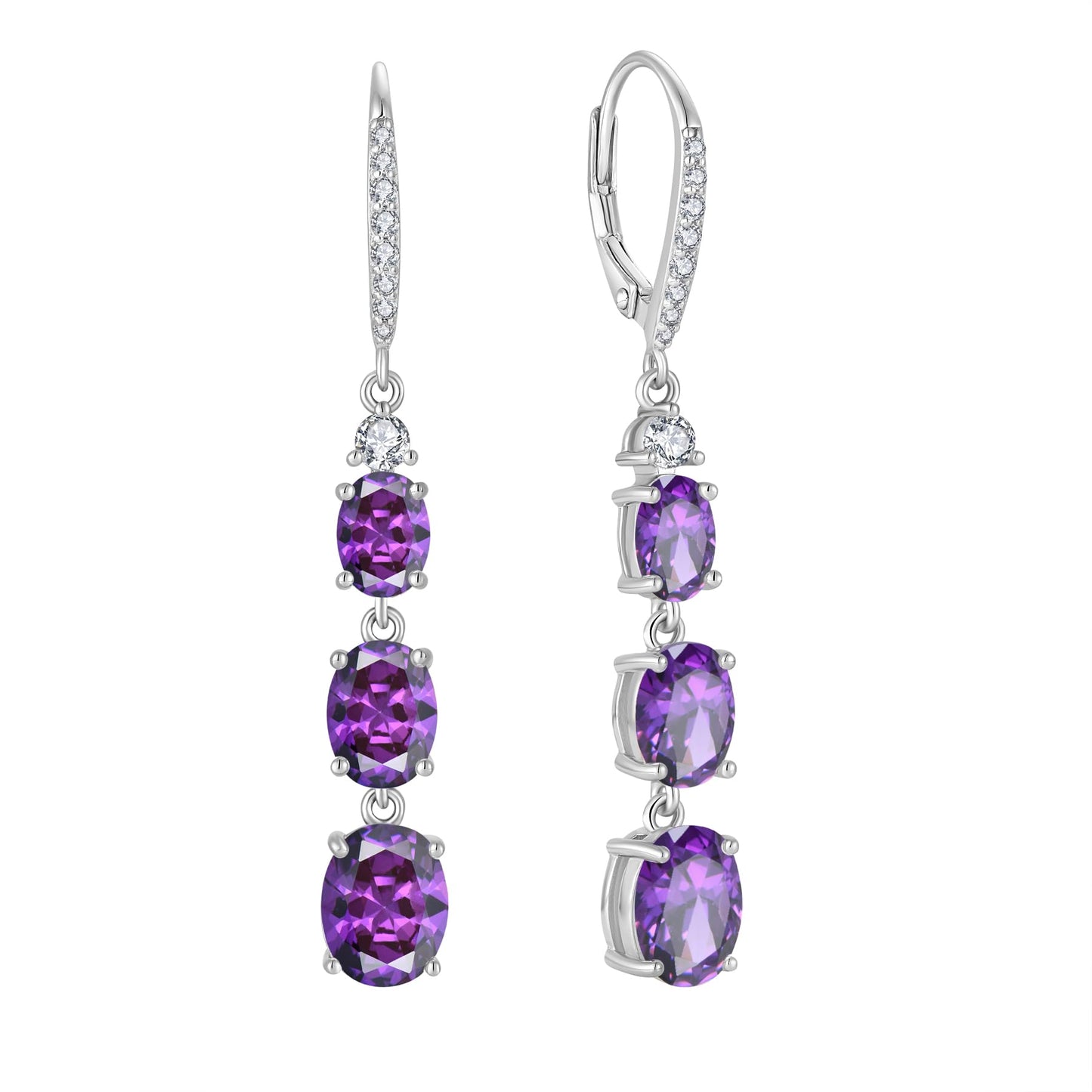 Aprila Women 925 Sterling Silver Birthstone 3-stone Leverback Drop Dangle Earrings with 5A Cubic Zirconia Jewelry for Her