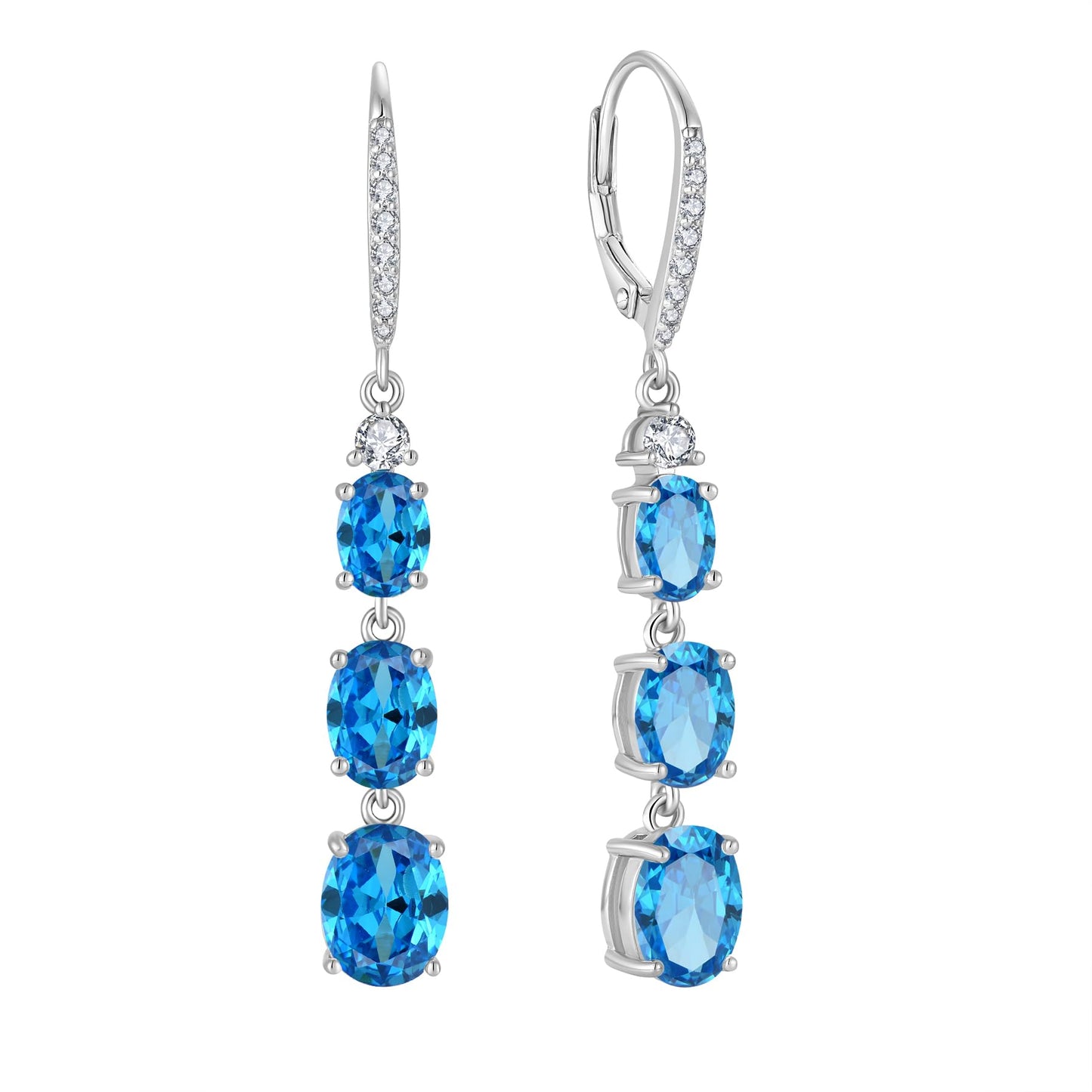 Aprila Women 925 Sterling Silver Birthstone 3-stone Leverback Drop Dangle Earrings with 5A Cubic Zirconia Jewelry for Her