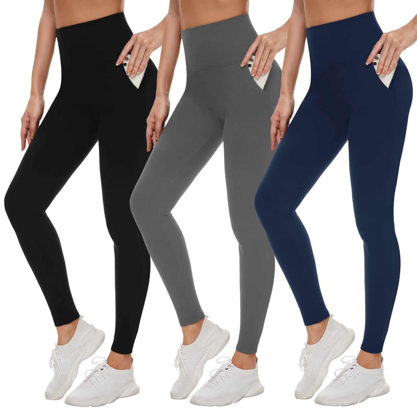 DHSO 3 Pack Leggings for Women, High Waist Tummy Control Yoga Pants Non See-Through Workout Running Tights