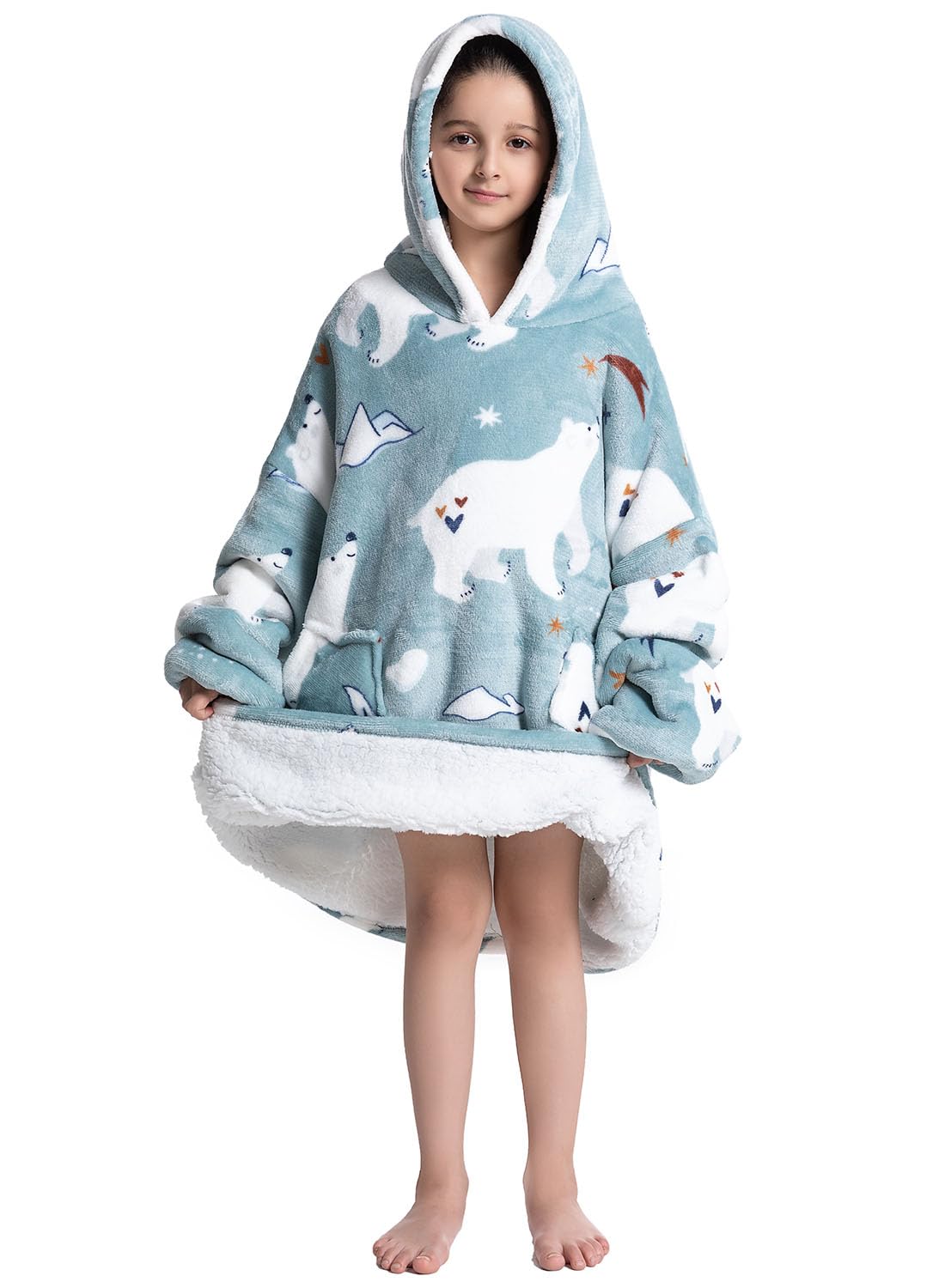 Wenlia Oversized Blanket Hoodie for Adult and Kids, Stylish Sherpa Hoodie Blanket Super Warm Sweatshirt One Size Fits All