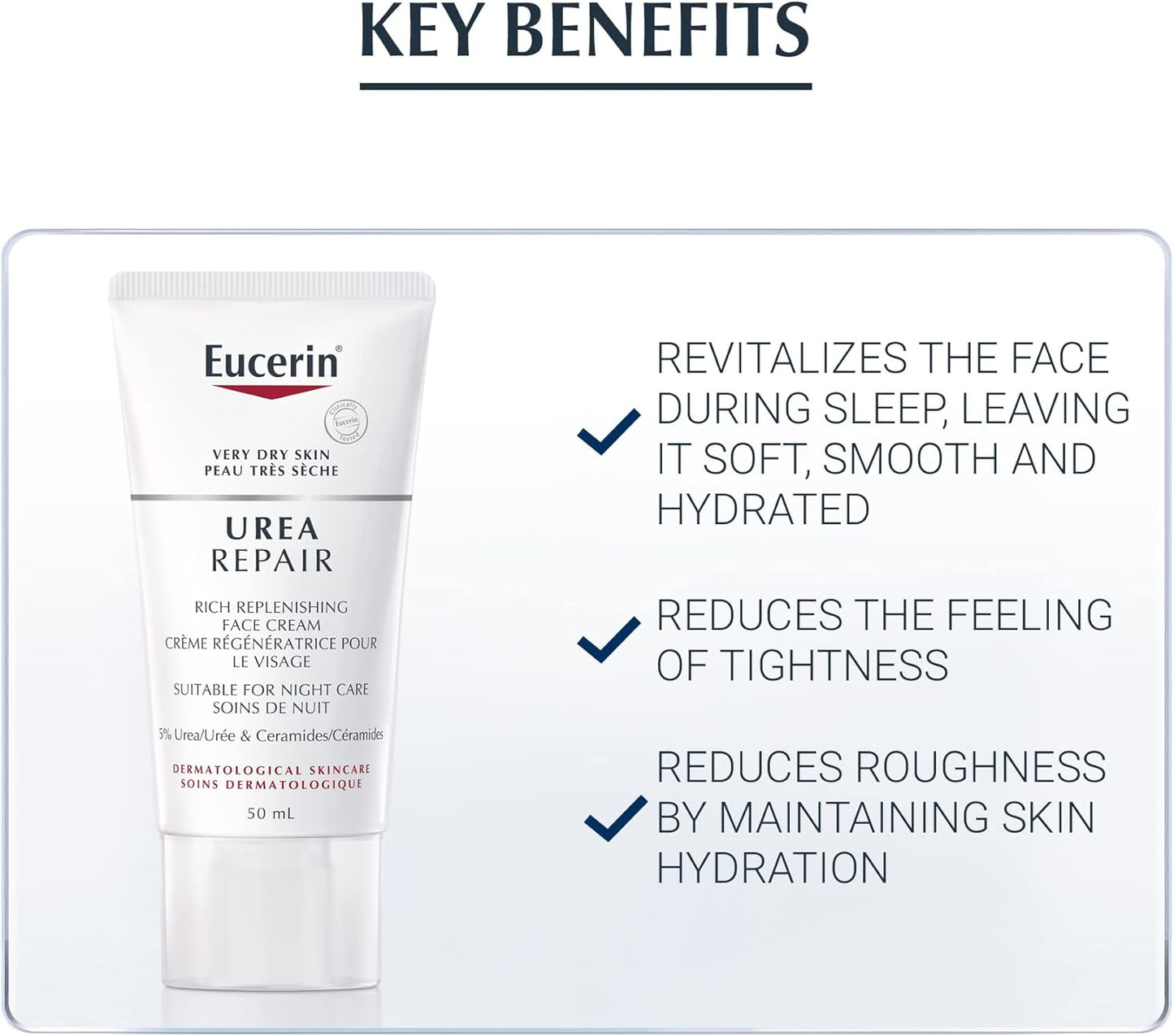 EUCERIN Urea Repair Replenishing Night Face Cream for Dry to Very Dry Skin | Face, 50mL | 5% Urea Cream | Ceramide Cream | Fragrance-free Cream| Non-Greasy Cream | Recommended Brand by Dermatologists