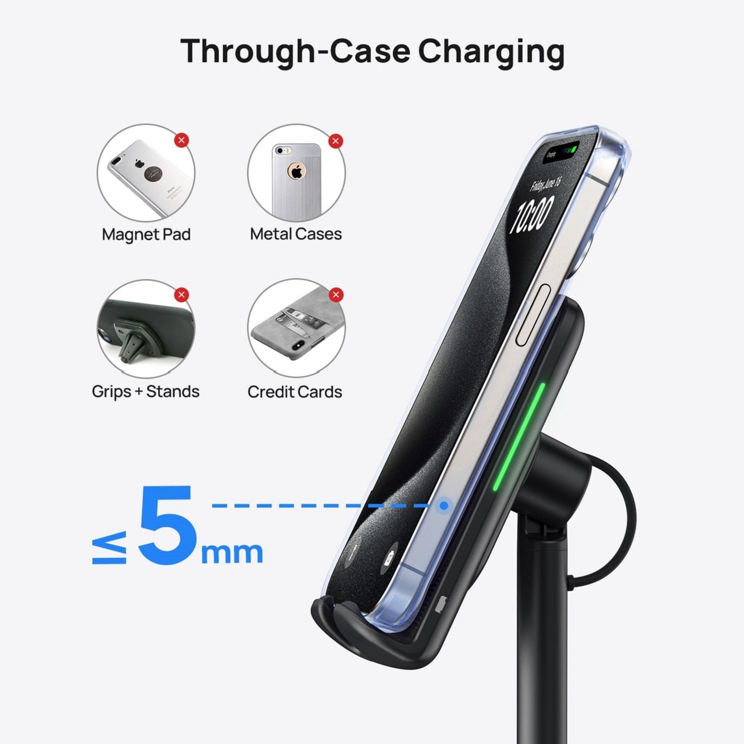 Wireless Charger, INIU 15W Qi Adjustable Fast Wireless Charging Station, Desktop Charging Dock Stand with Sleep-Friendly Adaptive Light for iPhone 15 14 13 12 Pro Samsung Galaxy S22 S21 Note 20 Google