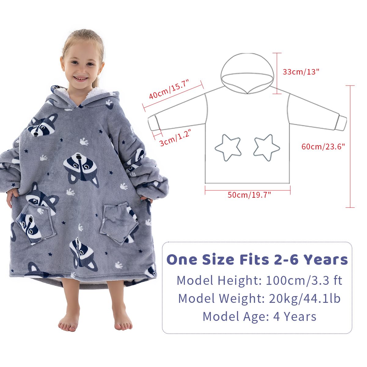 Wenlia Oversized Blanket Hoodie for Adult and Kids, Stylish Sherpa Hoodie Blanket Super Warm Sweatshirt One Size Fits All