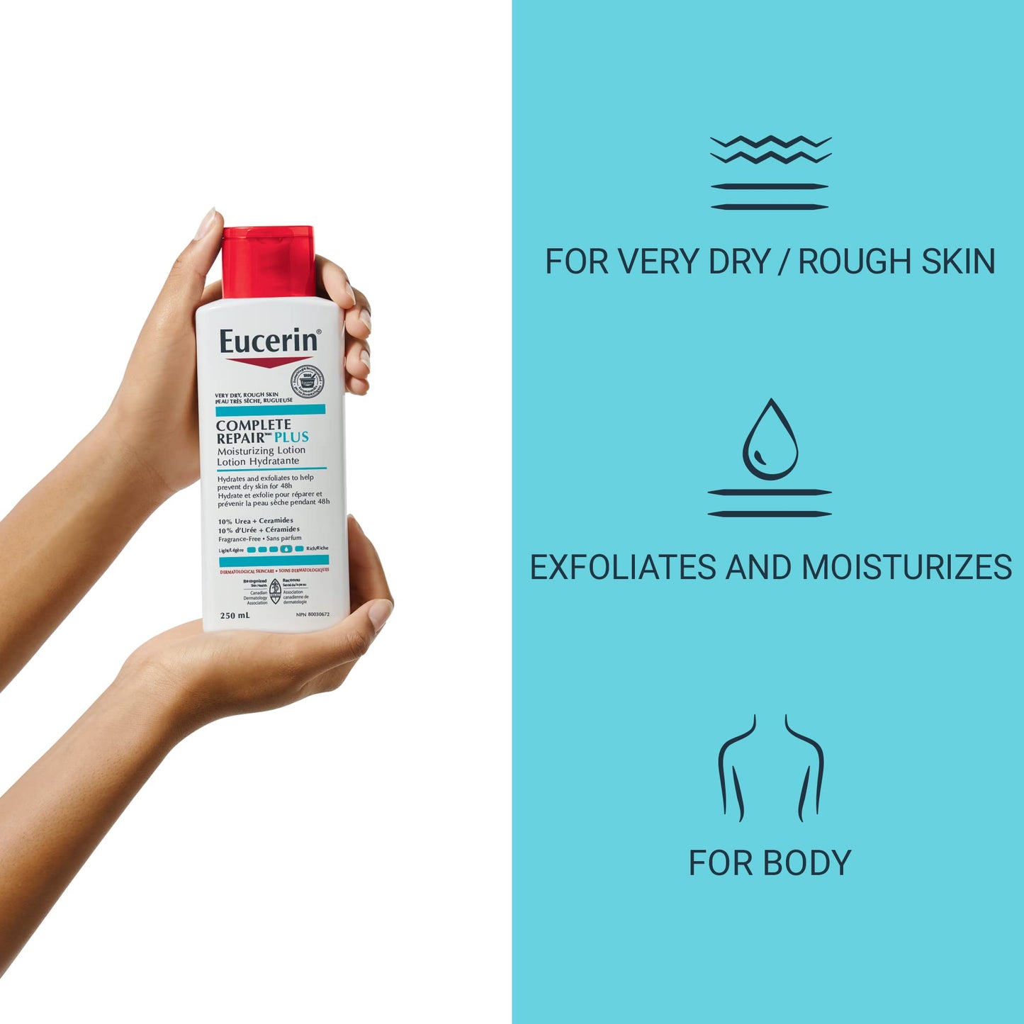 EUCERIN Complete Repair Moisturizing Lotion for Dry to Very Dry Skin, 5% Urea Lotion, Ceramide Lotion, Non Comedogenic and Non Greasy Body Lotion Fragrance Free, Dermatological Skin Care, 500mL