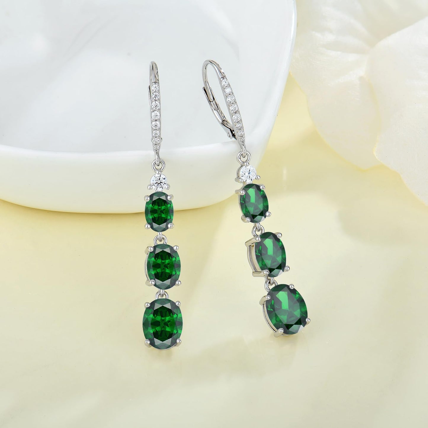 Aprila Women 925 Sterling Silver Birthstone 3-stone Leverback Drop Dangle Earrings with 5A Cubic Zirconia Jewelry for Her