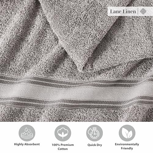 LANE LINEN Luxury Bath Towels Set - 6 Piece 100% CottonBathroom Zero Twist Shower Extra Absorbent Towel Super Soft 2 Hand Wash Cloths White