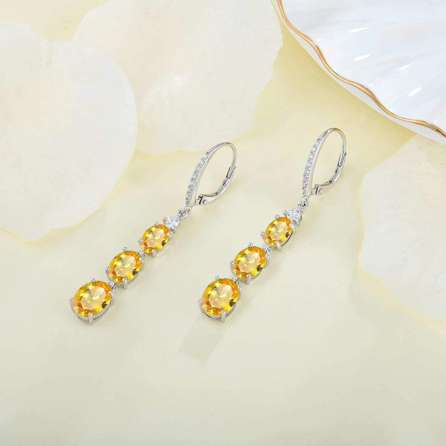 Aprila Women 925 Sterling Silver Birthstone 3-stone Leverback Drop Dangle Earrings with 5A Cubic Zirconia Jewelry for Her