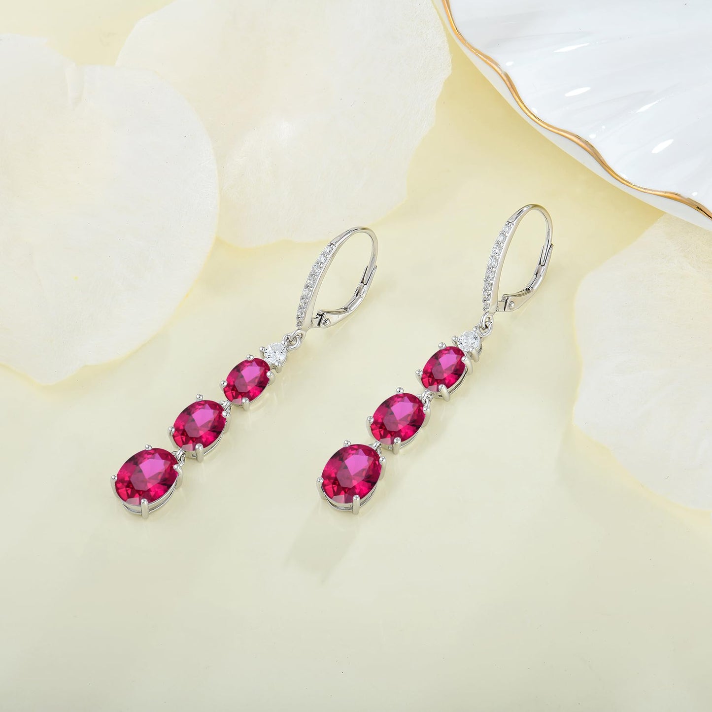 Aprila Women 925 Sterling Silver Birthstone 3-stone Leverback Drop Dangle Earrings with 5A Cubic Zirconia Jewelry for Her