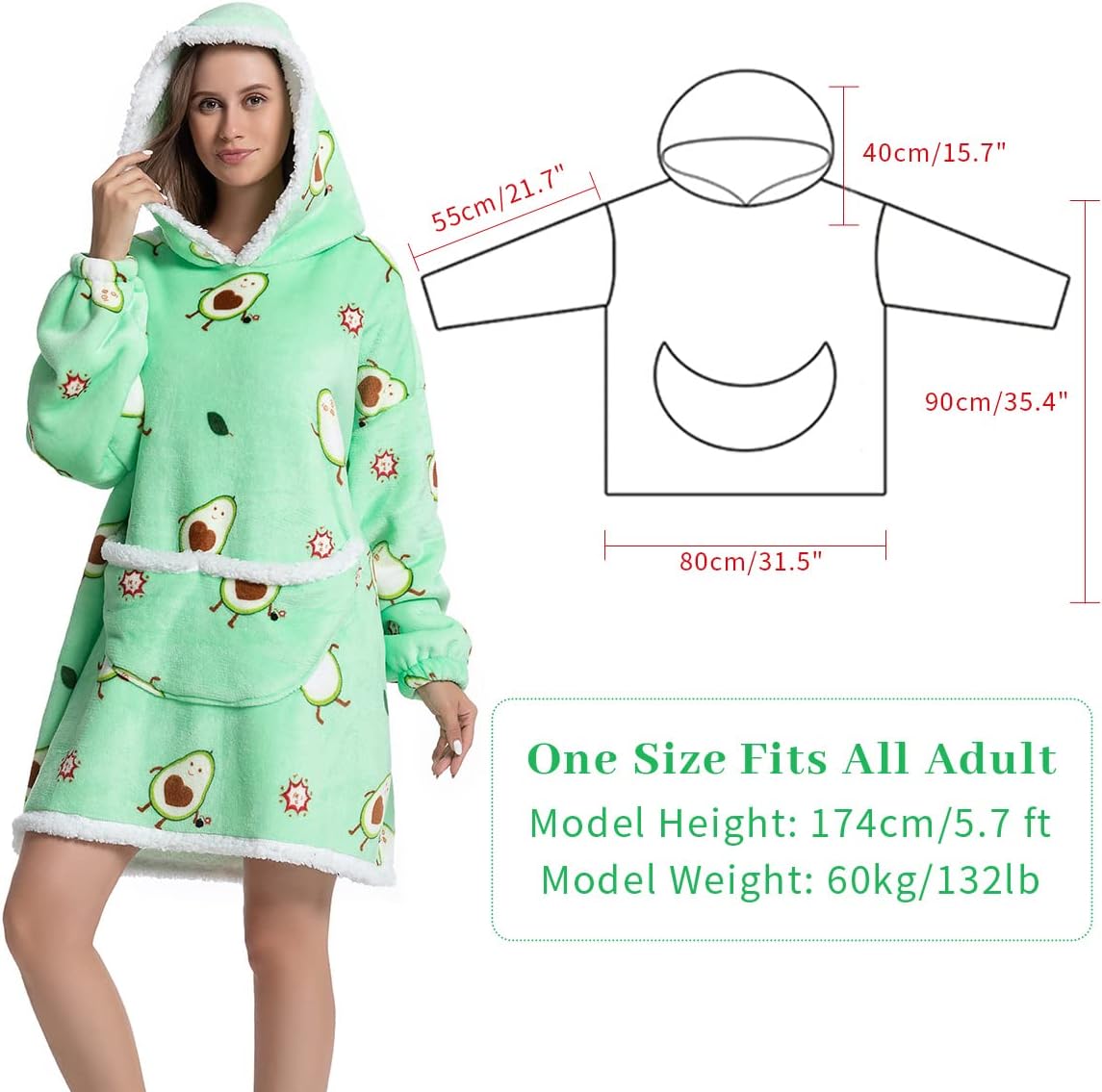 Wenlia Oversized Blanket Hoodie for Adult and Kids, Stylish Sherpa Hoodie Blanket Super Warm Sweatshirt One Size Fits All