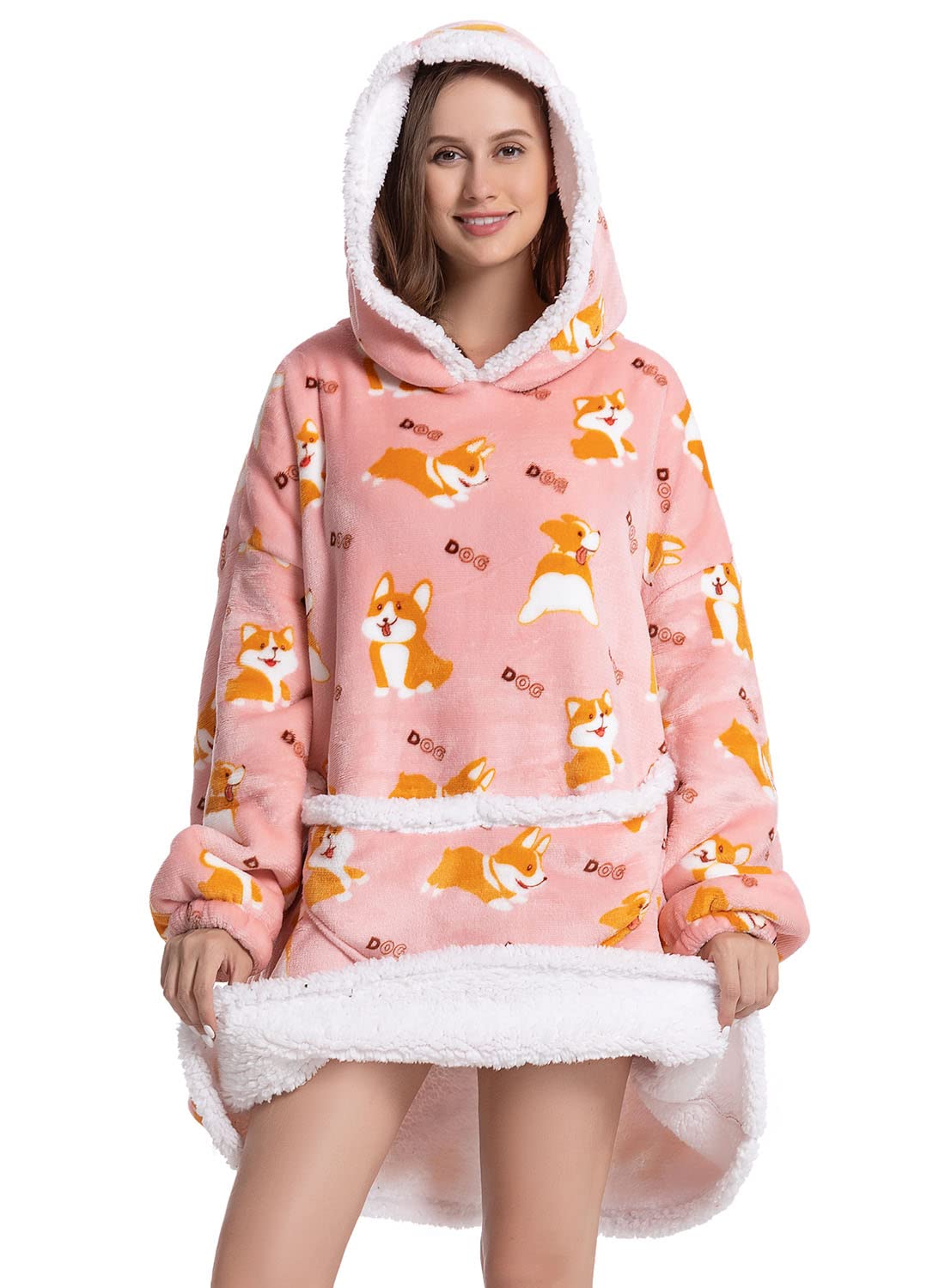 Wenlia Oversized Blanket Hoodie for Adult and Kids, Stylish Sherpa Hoodie Blanket Super Warm Sweatshirt One Size Fits All