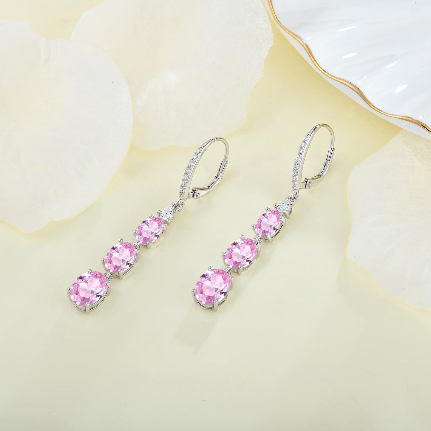 Aprila Women 925 Sterling Silver Birthstone 3-stone Leverback Drop Dangle Earrings with 5A Cubic Zirconia Jewelry for Her