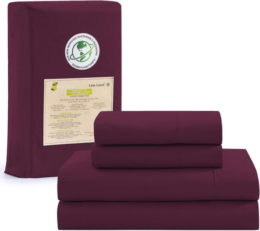 00% Organic Cotton Full Sheets Set 4-Piece Pure Percale Long Staple Soft Bedding Breathable Fits Mattress Upto 15" Deep - Windsor Wine