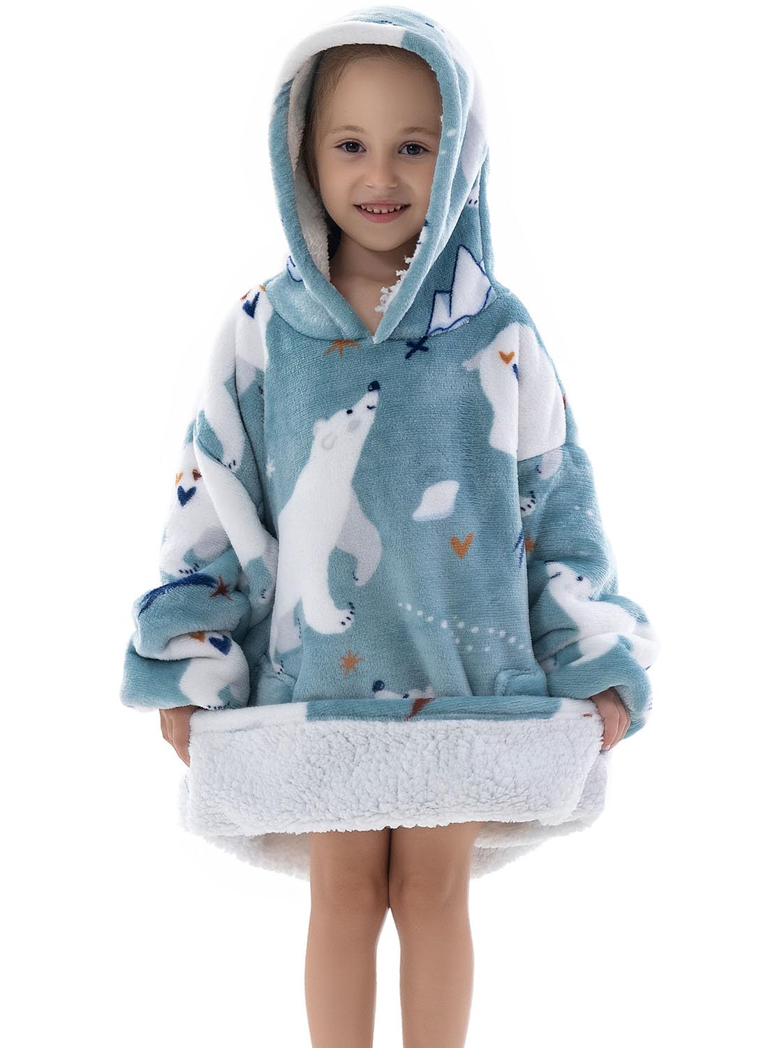 Wenlia Oversized Blanket Hoodie for Adult and Kids, Stylish Sherpa Hoodie Blanket Super Warm Sweatshirt One Size Fits All